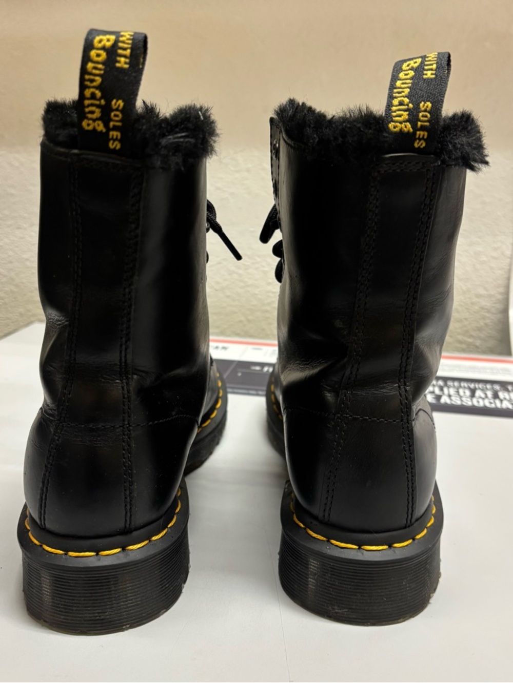 Dr. Martens Black Leather Lace-Up Fur Lined Combat Boots - Picture 4 of 7